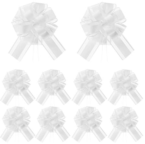 10 Stück Große Geschenkschleife, ø 18cm Ziehschleife Geschenk Schleife mit Geschenkbänder Dekoschleifen für Schleife Schultüte Geschenke Tüten Hochzeit Geburtstag Weihnachten, pull Gift Bow(Weiß)
