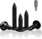 Jyvex 100 Stück Blechschrauben Schwarz, M4 x 16mm Holzschrauben Schwarz, Flachkopfschrauben Holz, Schwarze Schrauben Für Akustikpaneele, Verzinkt Akustikpaneele Schrauben zubehör, mit Bohrer