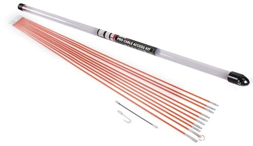 Dekton 10 x 1 Metre Pro Cable Access Kit, Reinforced Rods for Routing Cables Through Ceilings, Floors & Wall Cavities, Includes Hook End, Ring End & Flexible Extender for Precision Cable Installation