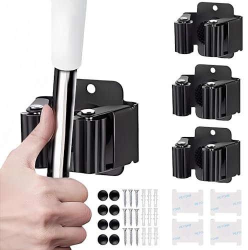 lbxtswpl Besenhalterung Wand, 4 Stück Gerätehalter Edelstahl, Besenhalter Gartengerätehalter Gerätehalter Mit Schrauben für Badezimmer Küche Büro Schrank Garten Garage(Schwarz)