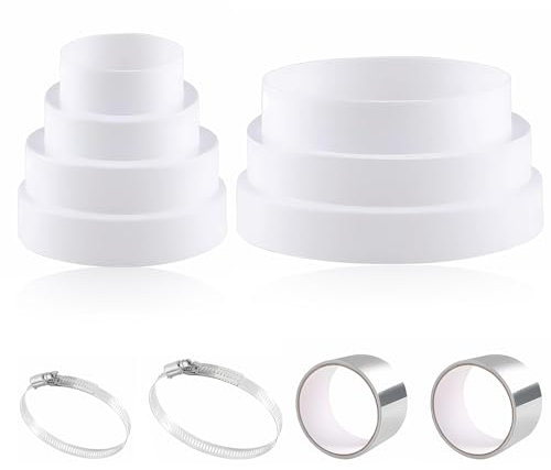 2 Stück Universal Reduzierstück, PVC Reduzierverbinder Ø80-180mm Reduktion Rohr Ø 80 100 110 120 160 170 180mm mit Edelstahl Schlauchschellen Aluminiumfolienband für Lüftungssysteme