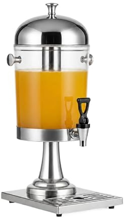 Distributeur de Jus 8L - Réservoir Transparent - Cylindre à Glace - Robinet Anti-Goutte - Inox