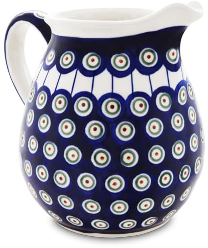 Bunzlauer Keramik 1,45 Liter Keramik Krug Kanne, Karaffe – bauchige Form, klassisches Design, handbemalt, Steinzeug (Dekor 8)