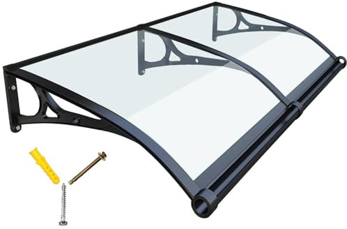 Vordach Haustür Überdachung, Haustürvordach Fenstermarkise, Polycarbonat Türvordach Aluminium Pultvordach, Türdach für draußen Regenschutz UV-Schutz vor Regen und Schnee, Transparent 60x300cm