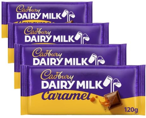 Cadbury Dairy Milk Caramel Chocolate Bars, Milk Chocolate with Smooth Golden Caramel Centre, Perfect for Sharing and Gifting, 120 g (Pack of 4)