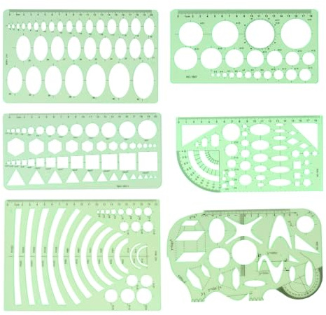 6PCS Kreisschablone Geometrische Schablonen, Geometrische Schablonen für Zeichnen und Messen, Transparentes Design mit Klarer Skala, Ideal für Lehrer, Designer und Ingenieure (Grün)