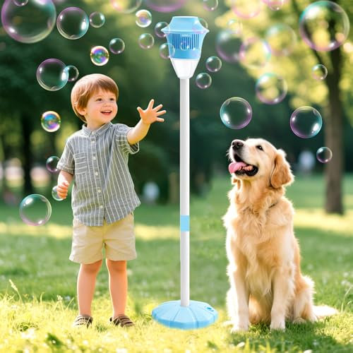 Seifenblasenmaschinen Blasenmaschine mit Licht,Seifenblasenmaschine Ballon Säule Ständer Kit für Boden Bubble Maker,Seifenblasenpistole Seifenblasen für Terrasse,Garten, Hochzeit Gadgets (A)