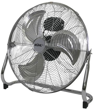 KÜHL 18 Metal Floor Fan Chrome | Powerful Airflow | 3-Speed Settings | Adjustable Tilt | No Assembly Required | Free Standing Cooling Fan