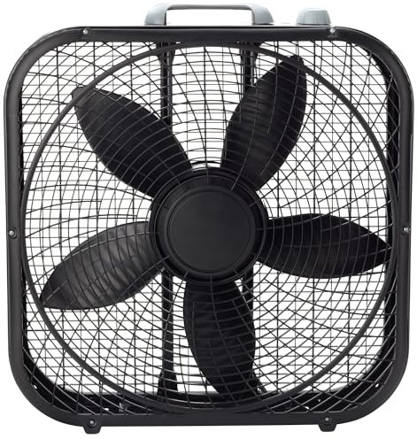 JHOMHF 20 All-Weather Box Fan With 3-Speed Settings Compact Heavy-Duty Indoor/Outdoor Cooling Fan(Black)
