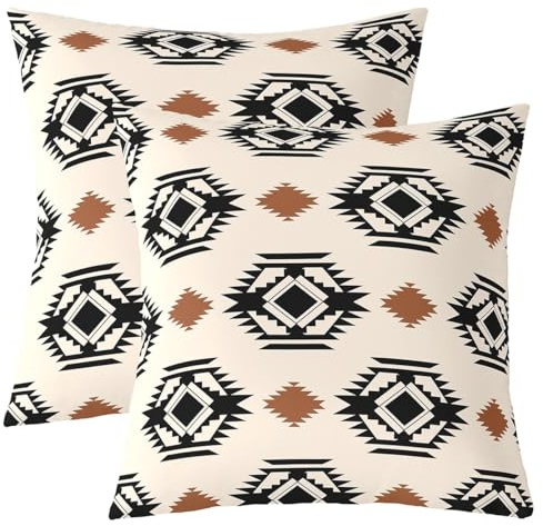 Homewish Kissenbezüge Set Von 2 Western Aztec 40x40cm | Kissenbezug Rustik Boho Abstrakt Geometrisch Kissenbezug Südwesten Cowboy Kissenbezüge Erwachsene Südwesten Stamm Bohemian