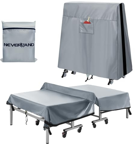 NEVERLAND Ping Pong Table Cover Outdoor Waterproof, Table Tennis Cover Indoor & Outdoor Fits Universal 9x5 FT Tables Folding & Flat Tables with Paddles Organize Bag, 600D Oxford Fabric, Gray