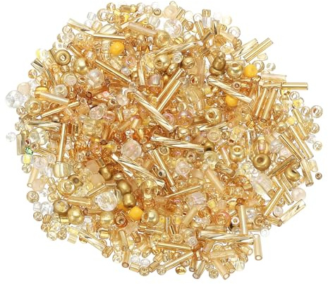 M METERXITY 1000-Pack Mixed Seed Beads 1-4mm/0.04-0.16 Inch Gold | Tube Mini Glass Bugle Beads, for DIY Earrings, Necklaces, Bracelets, Jewelry Making