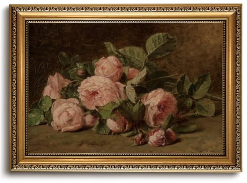 KISSFOX Gold Framed Wall Art Canvas Art Prints Pictures Wall Decor Pink rose 16x24 Gold
