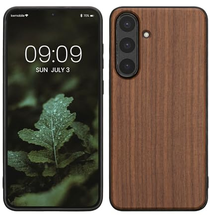 kwmobile Handyhülle für Samsung Galaxy S25 FE Hülle Holz - Case mit TPU Bumper - Stoßfestes Hardcase - Schutzhülle Cover in Dunkelbraun