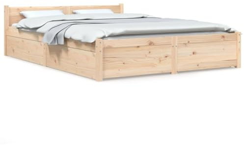 Gecheer Classic Wooden Bed Frame with Storage - Pine Wood - AU Queen Size 3103564