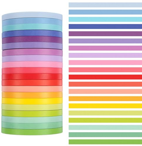 20 Rollen Washi Tape Set, 5 mm Regenbogenfarben Masking Tape Beschreibbar Klebeband Bunt Basic einfarbig 20 Farben, diy dekorative Handbuch Band für Scrapbooking Handwerk Journals Planer, Mehrfarbig