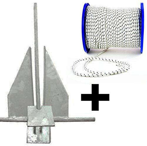 Platten-Anker Danforth-Anker Bootsanker Stahl Verzinkt 4 kg / 6 kg / 8 kg | Polyester | Strapazierfähig | Für Schlauchboote, Sand & Untergründe aus Sand | Für Camping | Für Motorboot | Ø 10 mm