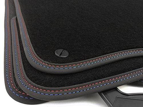 Fußmatten 3er Cabrio E46 (Premium Velours) Auto Matten mit Doppelnaht M3 Edition Rot/Blau, AutoteppichSet 4-teilig