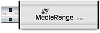 MediaRange USB 3.0 Speicherstick 64GB - Mini USB Flash-Laufwerk mit Schiebemechanismus und Schlüsselanhänger, Externe Speichererweiterung mit Lesegeschwindigkeit von bis zu 34 MB/s, Farbe Silber