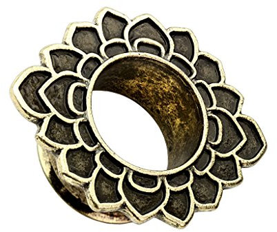 Piercingfaktor Flesh Tunnel Ohr Piercing Plug Ohrpiercing Vintage Antik vergoldet Indische Lotusblüte 14mm