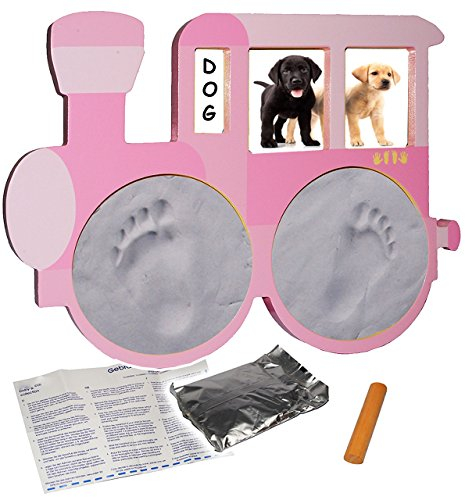 alles-meine.de GmbH 3-D Bastelset Pfotenabdruck - incl. Rahmen - Lokomotive - rosa/pink - Katze und Hunde - Set Ton Abdruck - Aufstellen/Hinhängen - gießen Gipsformen Gips ..