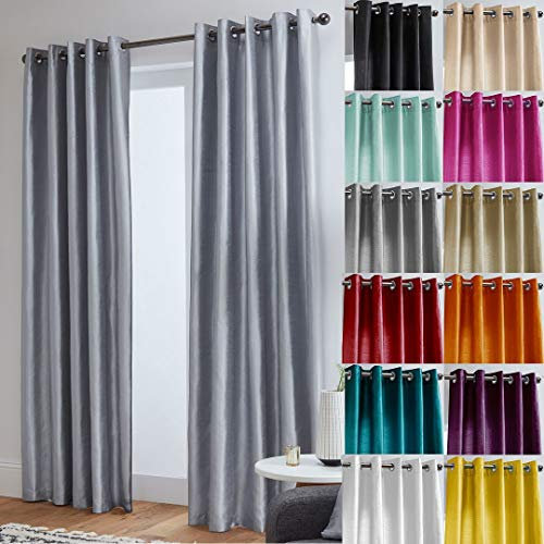 John Aird Luxury Faux Silk Fully Lined Eyelet Curtains (Silver, 117cm Width x 137cm Drop (46x 54)