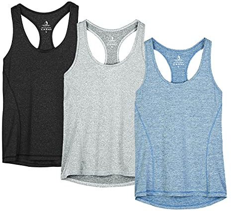 icyzone® Damen Funktions-Tanktop Sporttop Unterhemd Stretch fuer Yoga Fittness training Damen Tanktop Racerback ,Black/Granite/Blue,L
