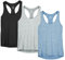 icyzone® Damen Funktions-Tanktop Sporttop Unterhemd Stretch fuer Yoga Fittness training Damen Tanktop Racerback ,Black/Granite/Blue,L
