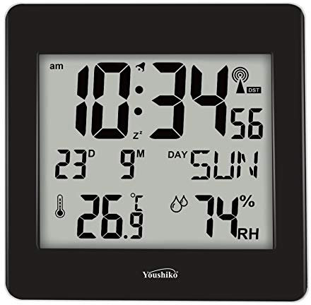 Large Jumbo LCD Radio Controlled (UK & Ireland Version/Premium Quality/Clear Display) Silent Wall Clock with Temperature and Humidity display