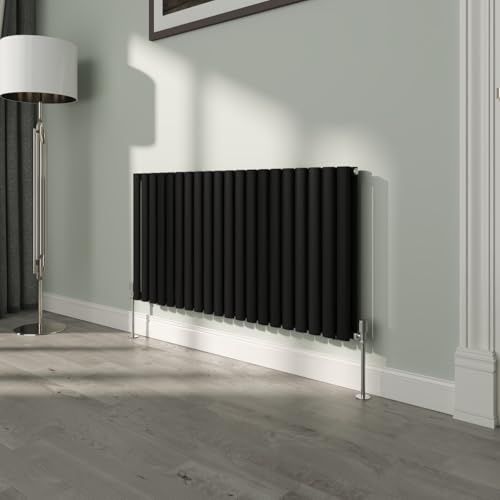 NRG Premium Black Oval Double Panel Designer Radiator 600x1180mm | Central Heating Rad, Modern Radiator, High Heat Output, Radiator Wall Mounted, for Living Room, Kitchen, Home