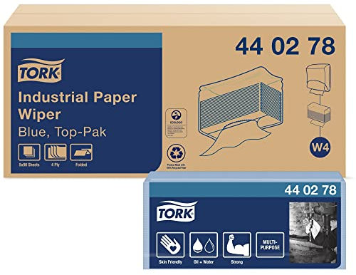 Tork 440278 Industrial Paper Wiper, Top-Pak, 4-Ply, 12.8 Width x 16.4 Length, Blue (Case of 5 Packs, 90 per Pack) (Pack of 450)