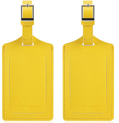Travelambo Luggage Tags for Suitcases Faux Leather Privacy Protection 2 Pack Bag Tags Travel Accessories Essential, Energetic Yellow