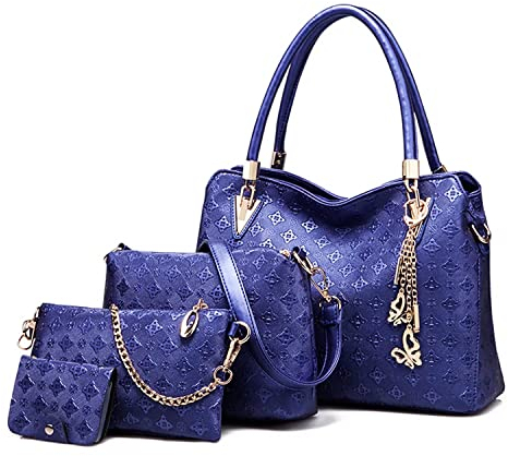 Pahajim Set Borse Donna 4 Pezzi Moda Borsa a Mano Elegante Borsa Bauletto in PU Pelle Borsetta Tracolla Media (Blu)
