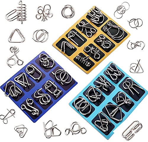 MINGZE 24 Stück Metall Knobelei IQ-Spiele Set, Knobelspiele für Erwachsene und Kinder, Geduldspiele, 3D Brain Teaser Puzzle Spiele, Spielzeug Geschenk für Weihnachten, Ostern, Geburtstag