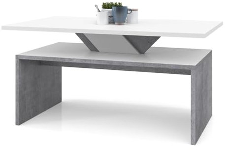 All4All Tables Basses Modernes Table Basse de Salon - Grande Table Basse en Bois- 100x60cm - Blanc & Beton Millenium