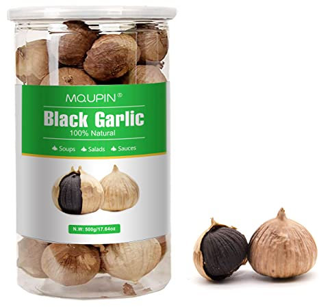 Black Garlic Whole,MQUPIN 500g Fresh Garlic Whole Bulbs All Natural ,Whole Fermented for 90 Days Black Pearl Garlic, 0 additives, Ready to eat,Chemical Free Anti-Aging Improve Sleeping(17.6oz)