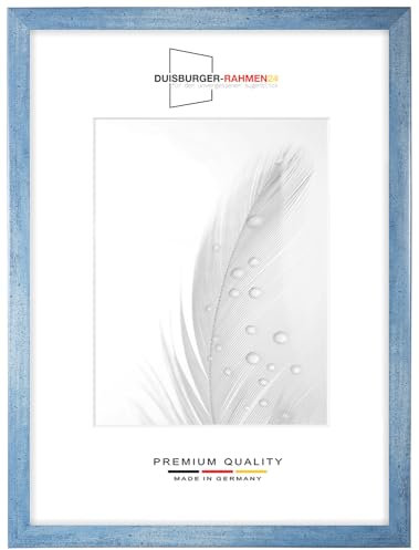 DR24 29,7x42 (DIN A3) Bilderrahmen (Hellblau) nach Maß, 35 mm breiter MDF Holzrahmen inkl. entspiegelter Anti-Reflex Kunstglasscheibe, Stabiler Rückwand, Biegestiften und Aufhängern