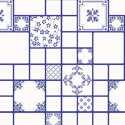 Dundee Deco MGBHAZ-92659 Rouleau de papier peint autocollant amovible Motif géométrique Bleu indigo 5,5 m x 61 cm