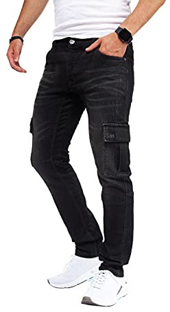 Styleko Herren Cargo Jeans Hose Herren Jeans Hose für Männer Jungen Regular Slim fit Denim Destroyed Jogger Freizeithose Casual Jeans Pants Jeans Herren Stretch| 7 Tasc 8004 (Black- Guertel, 38)