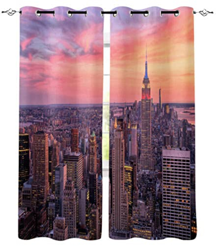 ZLLHAPPY schlaufenschal 2er Set New York City-Ansicht 166x75cm (HxB) Verdunklungsvorhänge Thermo Vorhang Blickdicht für Schlafzimmer & Wohnzimmer, 2er Set