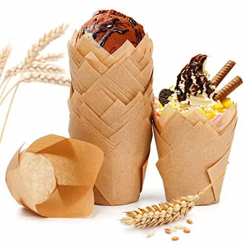 Spesh 100 Stücke Papier Muffinförmchen in Tulpenform Cupcake Formen Tulpe Einweg-Backbecher für Hochzeiten Geburtstag Osterfeier Familientreffen (Grundfarbe)