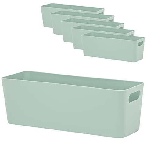 6x Ordnungsboxen - 10 cm hoch - grün - 30x10x10cm - 2 Liter - Ordnungskorb - Schubladenorganizer