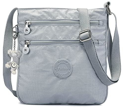 Foino Umhängetasche Damen Schultertasche Mode Kuriertasche Vintage Handtasche Lässige Taschen Reisetasche Leicht Strandtasche Sporttasche Büchertasche Design Messenger Bag (Silber Groß), 910