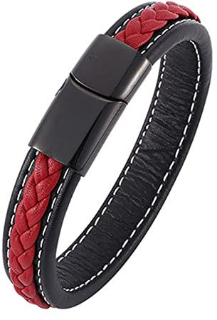 Skcess Herren Armbänder Schwarz，Herrenarmbänder Leder Luxus-Lederarmband Rostfreier Stahl Herren Armbänder 18.5cm