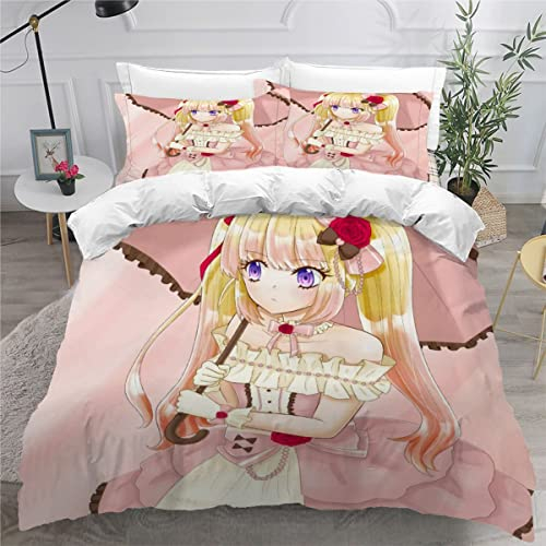 ZLKEJI Bettwäsche 135x200 cm Kinder Jungen Mädchen Bettwäsche Set Japanische Anime rosa mädchen Bettbezug Set mit 2 Kissenbezüge 80 x80 cm Kinder Teens 3 Stück Hypoallergen Flauschig Bettwäsche