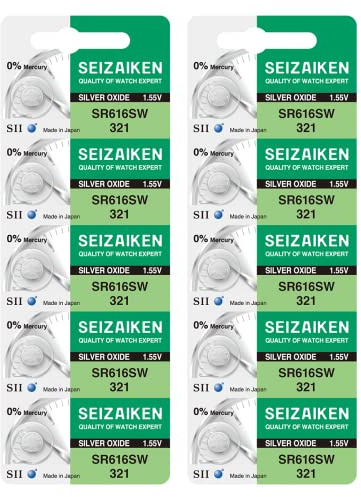 Seizaiken 321 SR616SW 1.55V 0% Hg Silver Oxide Watch Battery (10 Batteries) Made in Japan by Seiko