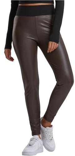 Urban Classics Damen Ladies Faux Leather High Waist Leggings Brown, XS