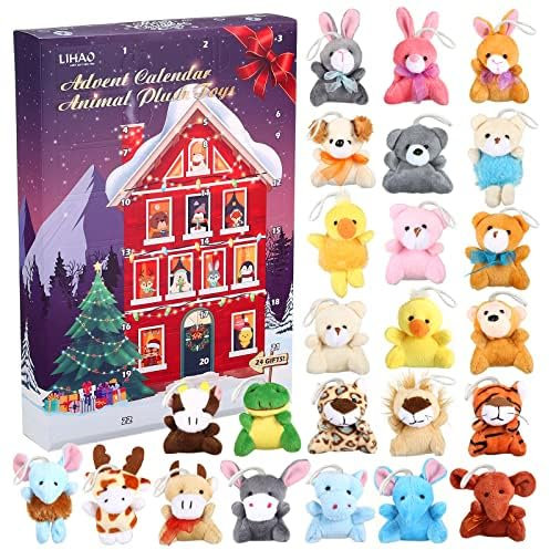 LIHAO Calendrier de L’Avent 2025, Compte à Rebours Noël, 24 pcs jouet d‘animaux mignons, Jouet Cadeau/Cadeaux de Noël Spéciaux pour Enfants Garçons Filles