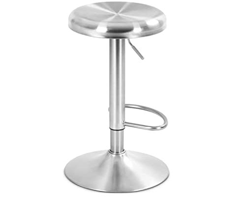FLBT Barhocker Kücheninsel Barhocker, höhenverstellbarer Drehstuhl, moderner runder rückenfreier Hochstuhl aus gebürstetem Edelstahl mit Fußstütze, Küche, Bistro, Lounge-Stuhl 60-82 cm