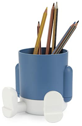 Balvi Pot à Crayons Mr Sitty Couleur Bleu Design coloré et Original avec Deux Compartiments de stocka